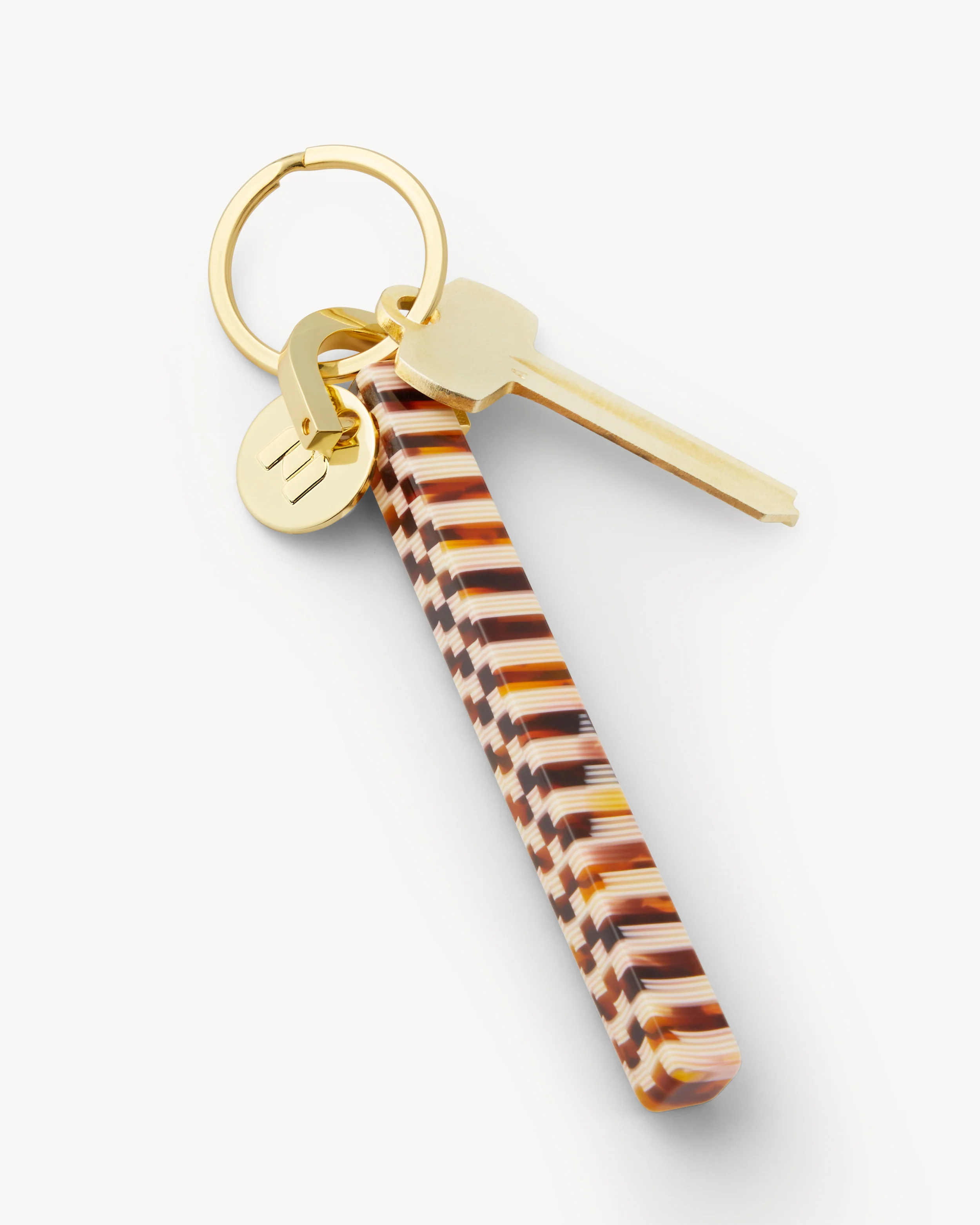 Bar Keychain in Tortoise Checker - Gold - Image 3