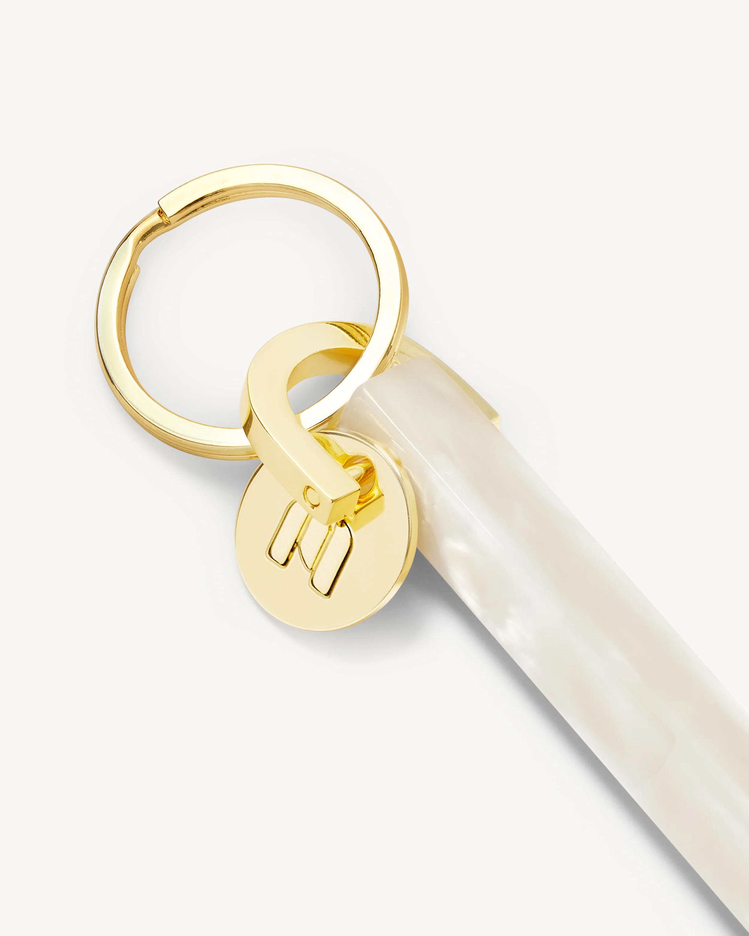 Bar Keychain in White Shell - Gold - Image 2