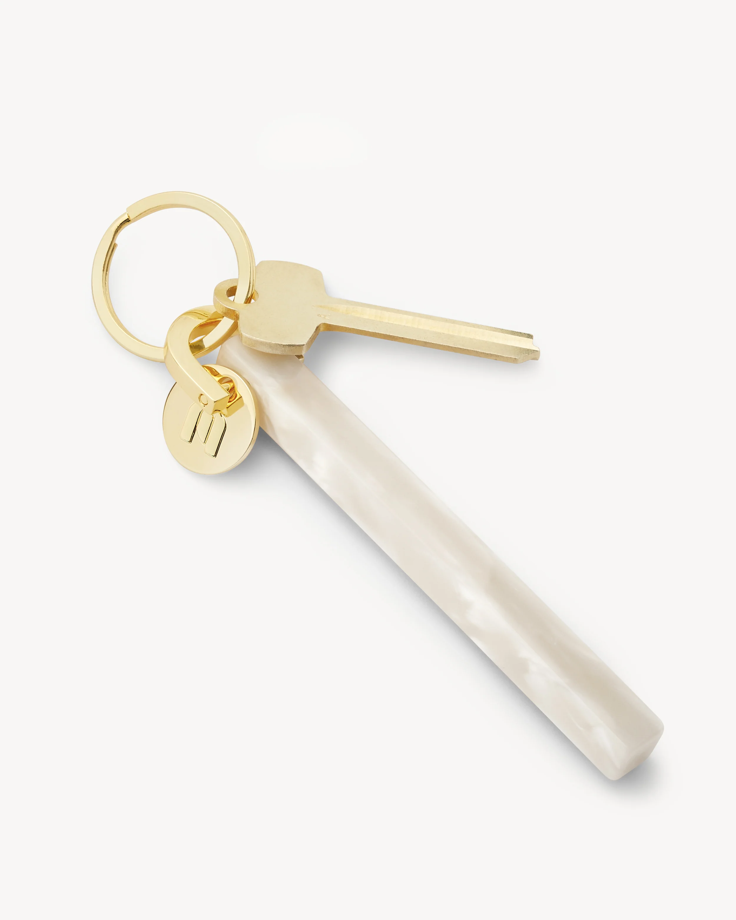 Bar Keychain in White Shell - Gold - Image 3