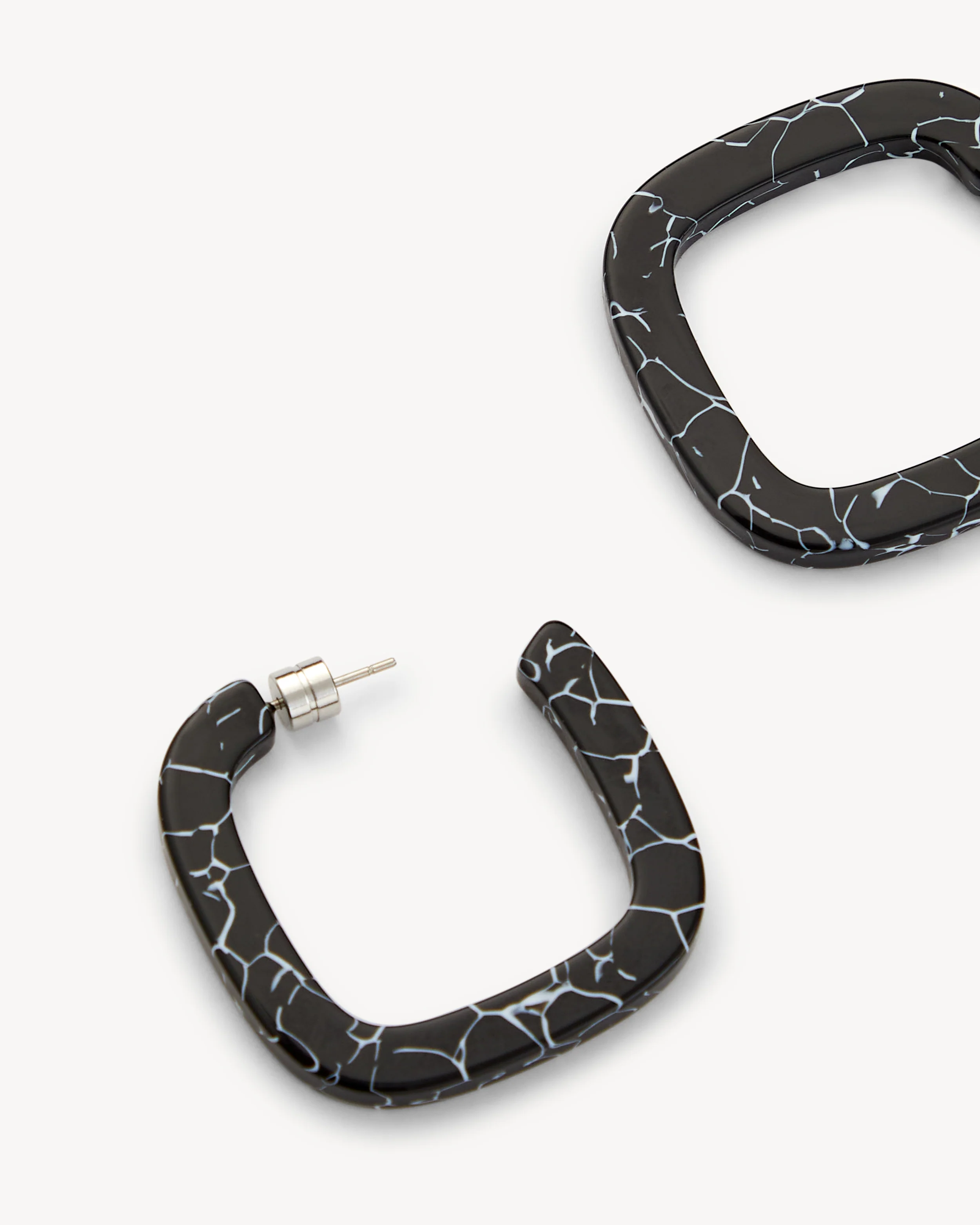 Midi Square Hoops in Black Marble - Image 2