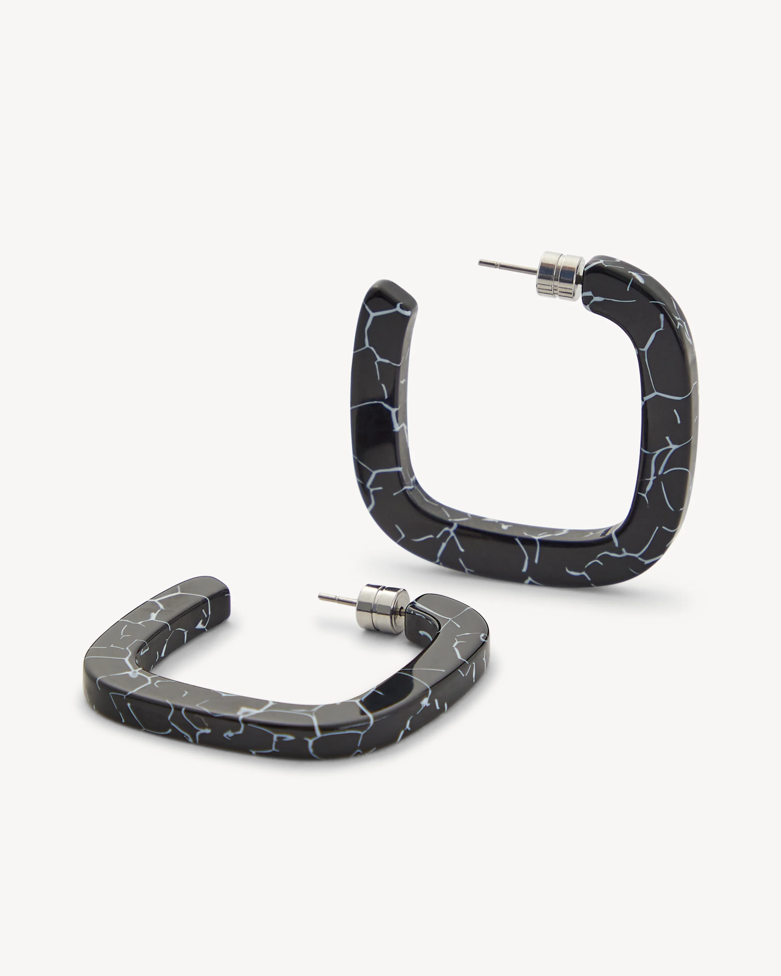 Midi Square Hoops in Black Marble - Image 3
