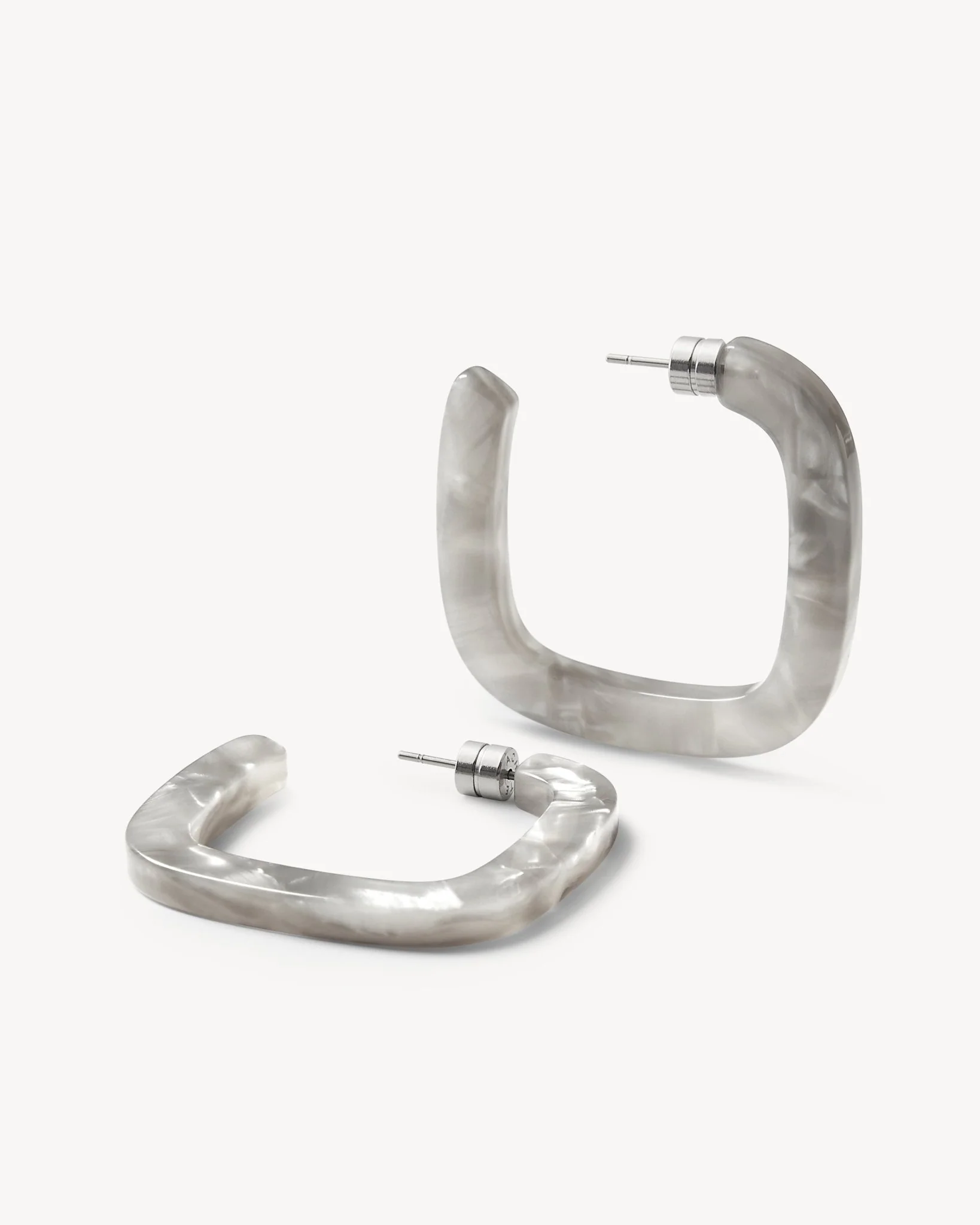 Midi Square Hoops in Grey Shell - Image 3