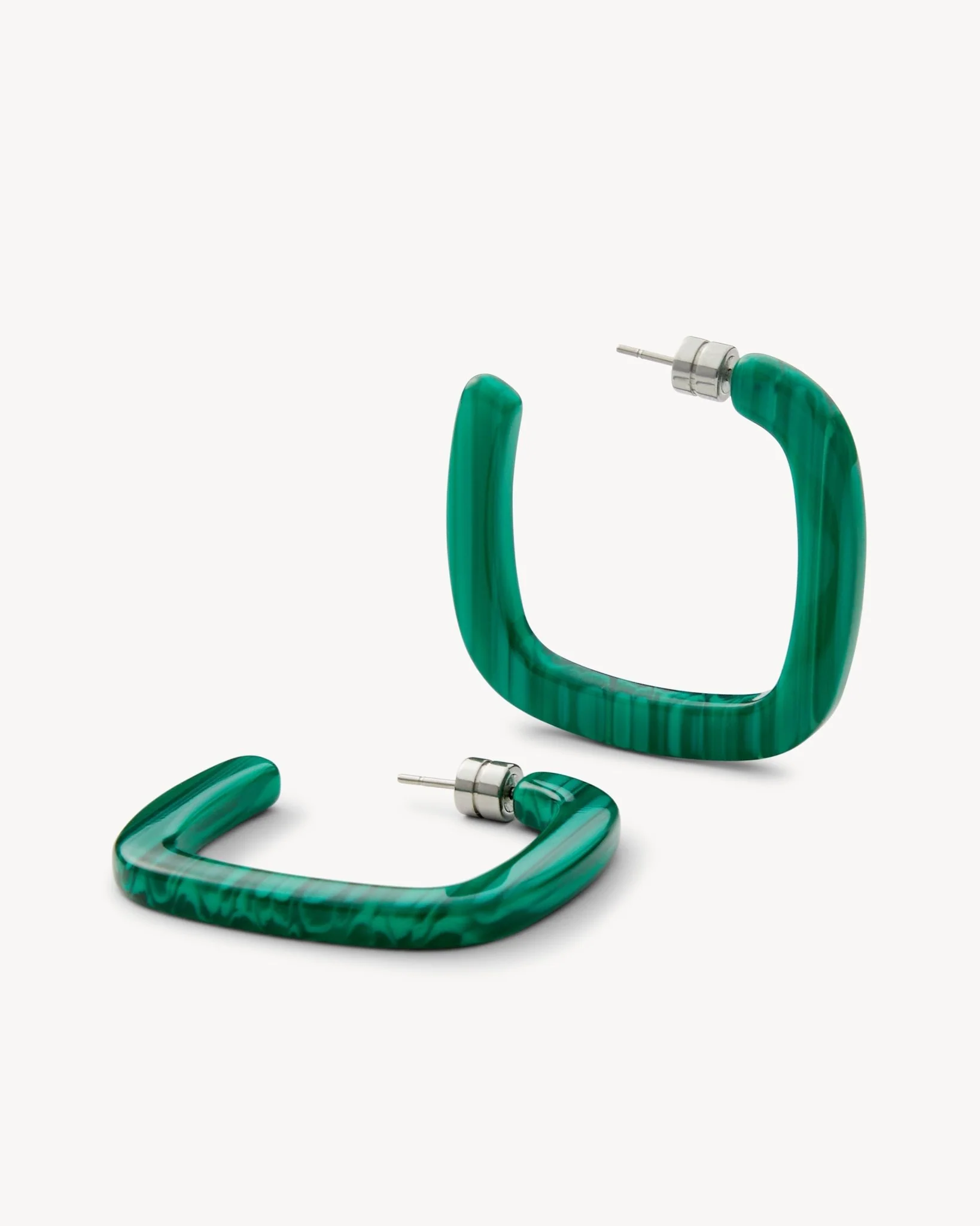 Midi Square Hoops in Malachite - Image 3