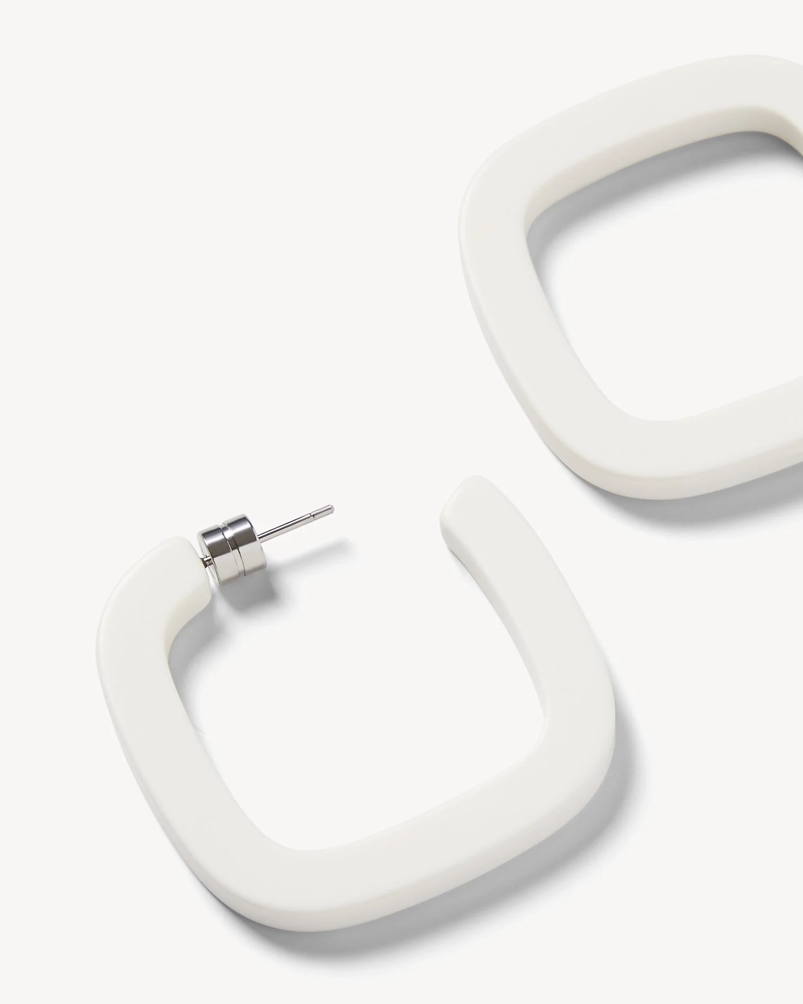 Midi Square Hoops in White Matte - Image 2