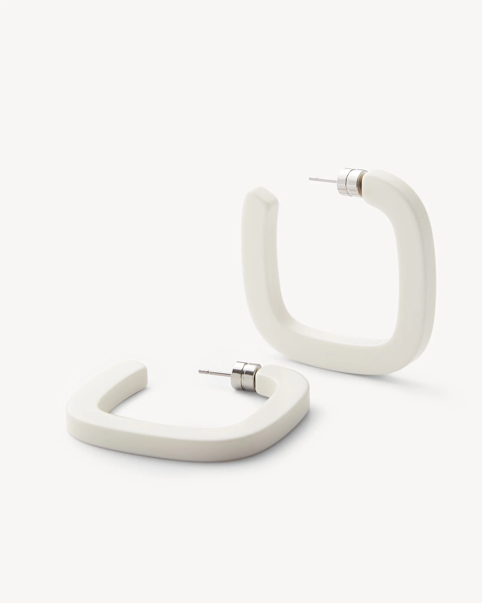Midi Square Hoops in White Matte - Image 3
