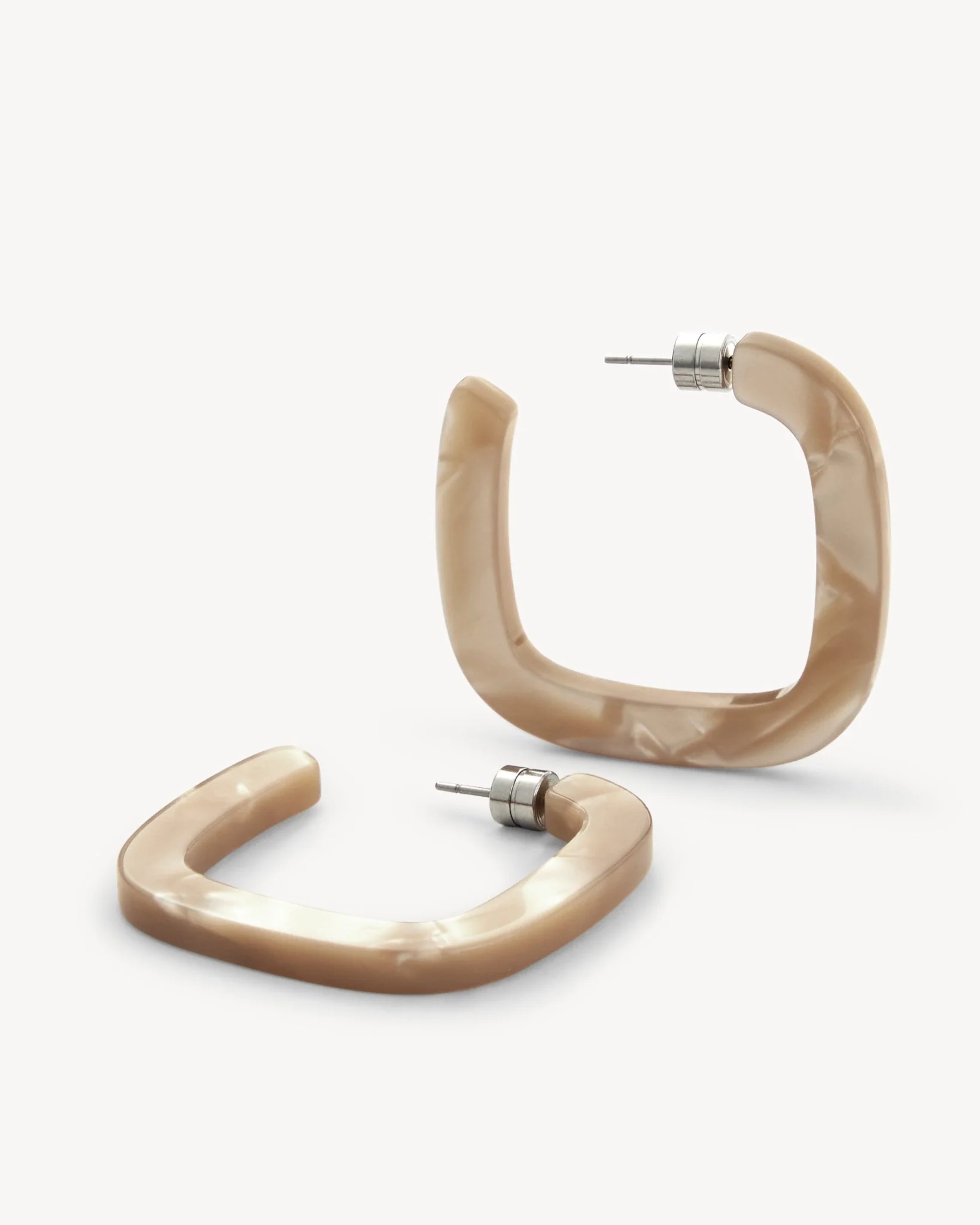 Midi Square Hoops in Sand Shell - Image 4