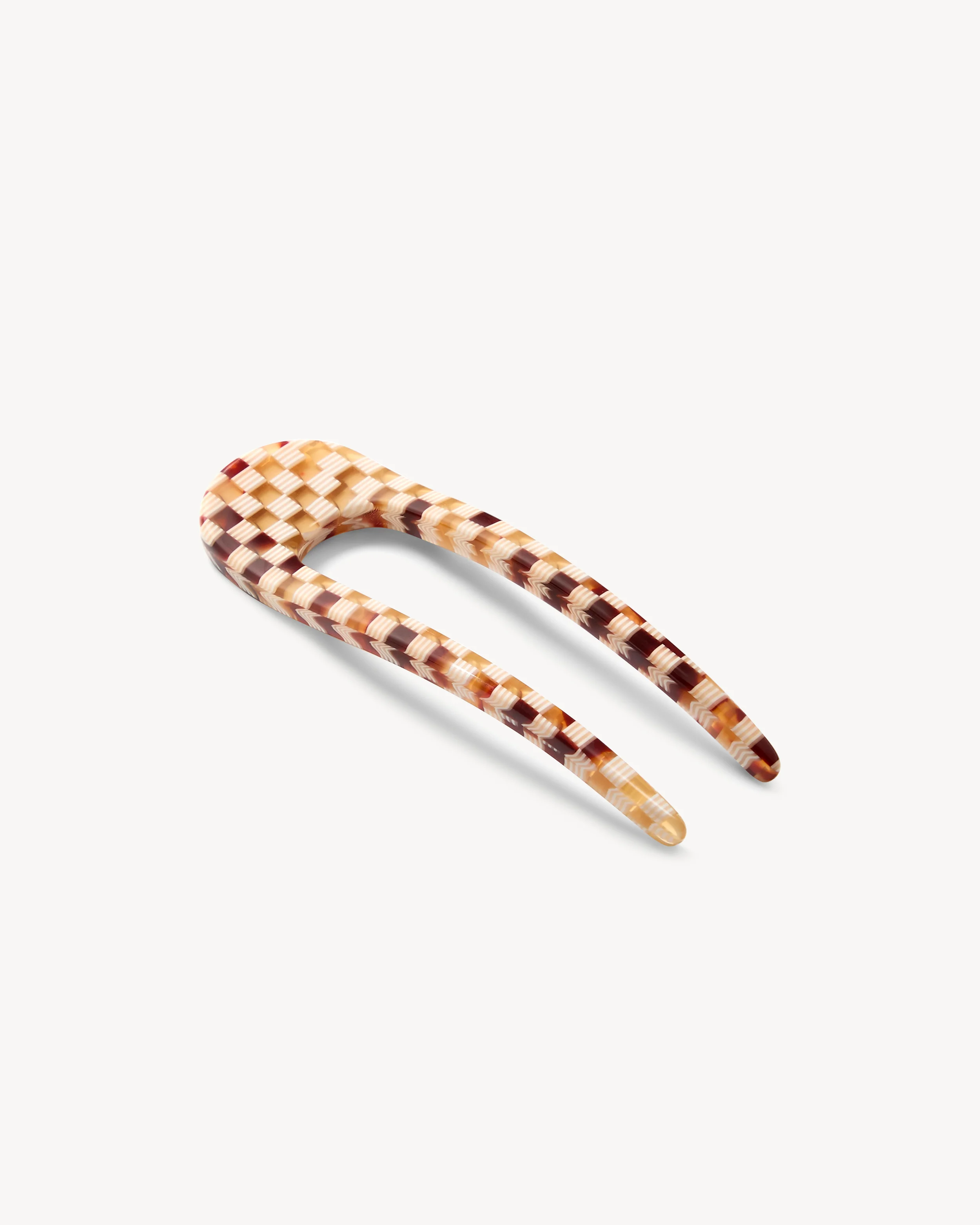 Mini French Hair Pin in Tortoise Checker - Image 2