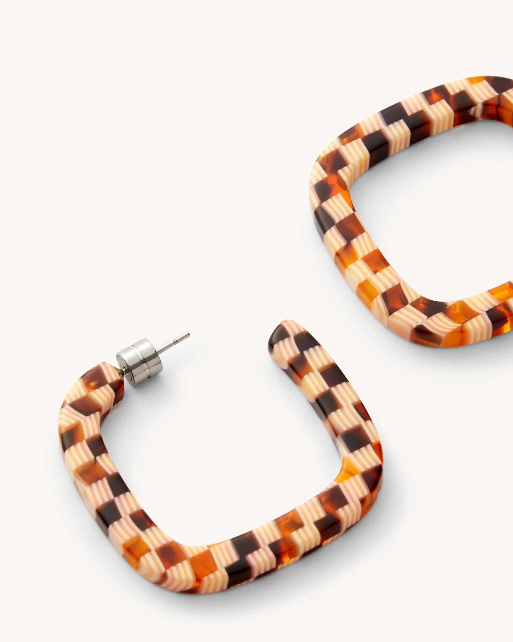 Midi Square Hoops in Tortoise Checker - Image 2