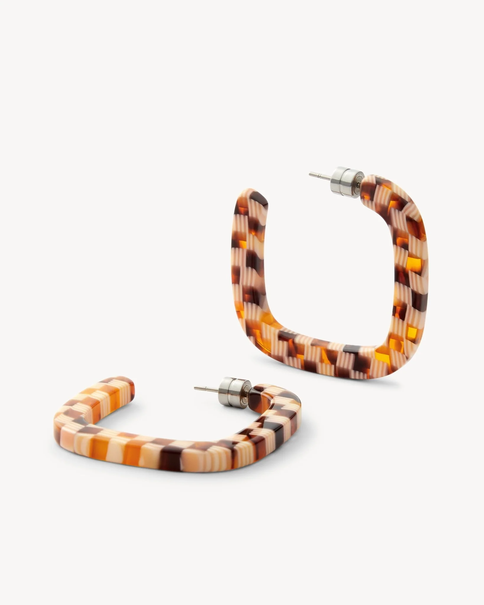 Midi Square Hoops in Tortoise Checker - Image 3